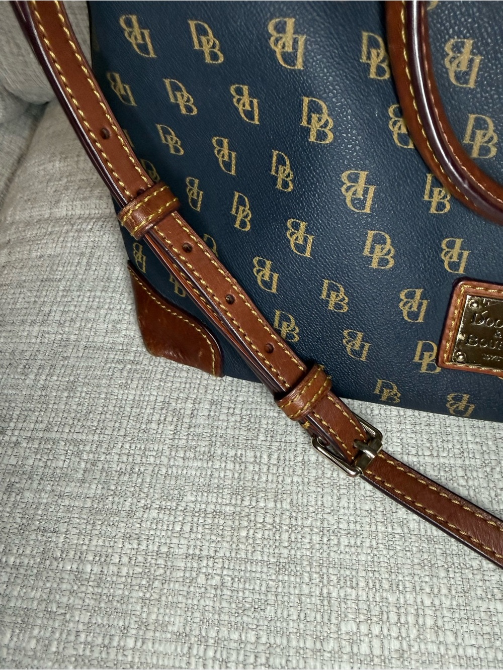Dooney & Bourke Navy and Brown Signature Gretta Satchel with Leather Trim - Picture 10 of 14